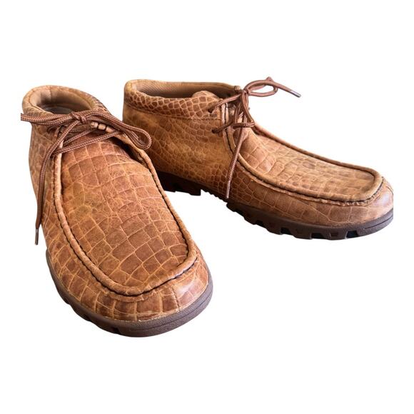 Ferrini Mens 9 Brown Leather Loafer Shoes Driving Moccasin Alligator Print - Picture 1 of 7
